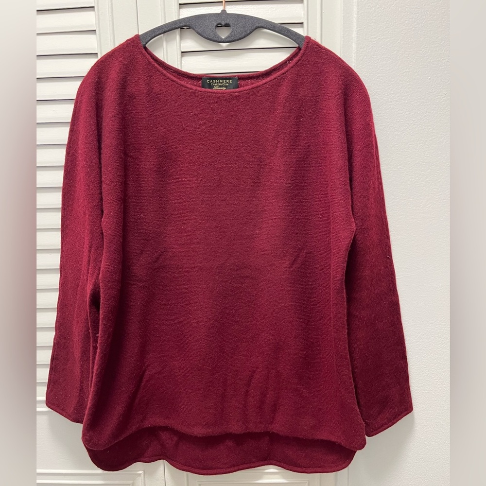 Cranberry cashmere high-low pullover sweater